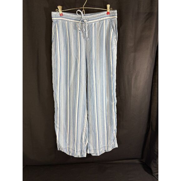 AC & Rache Pants - AC & RACHE Blue White Striped Lyocell Wide Leg Pants S Drawstring Coastal
